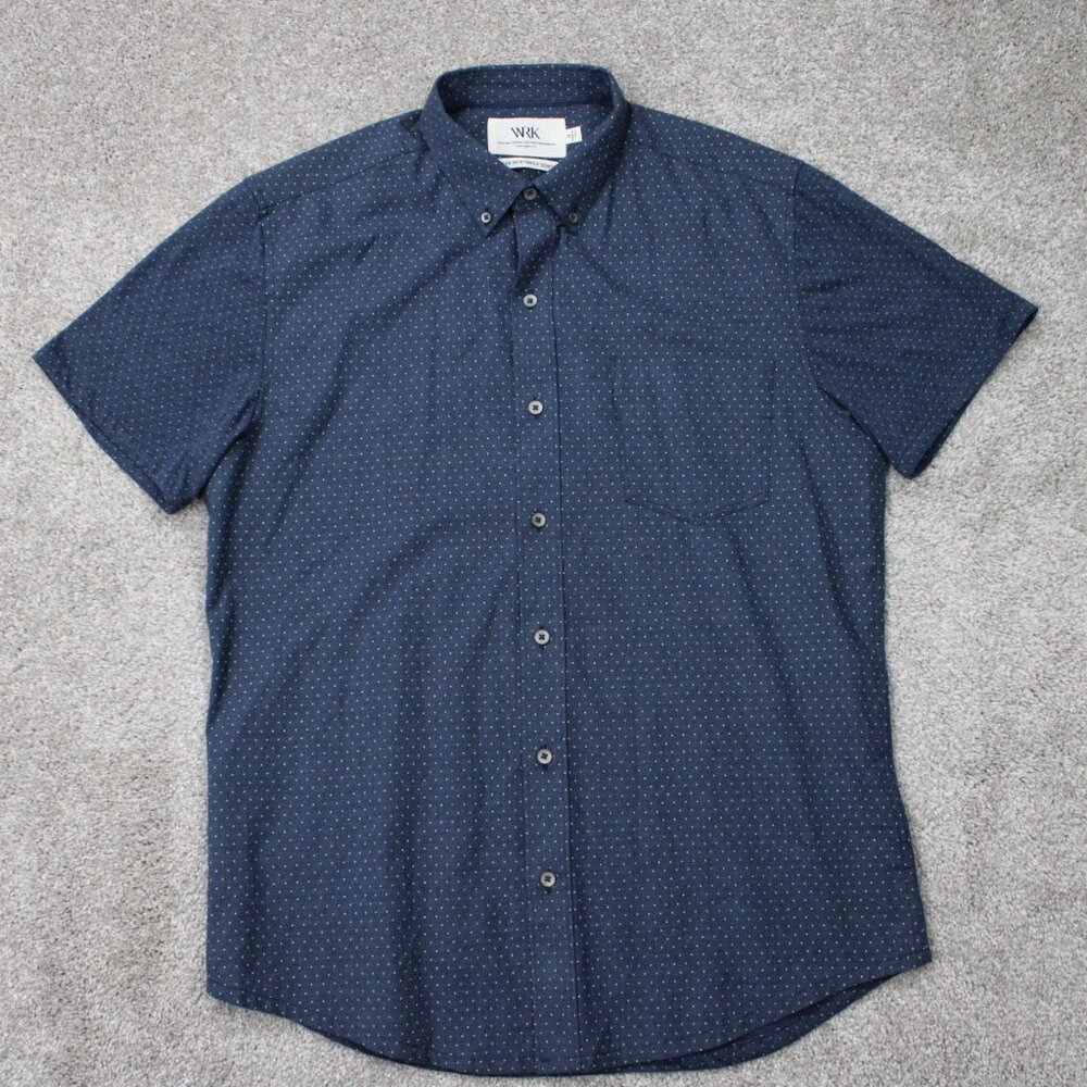 WRK‎ "The Reworked Shirt" Mens Medium  Blue/Green Geometric Cotton S/S Button